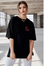 Unisex Baskılı Oversize T-Shirt - Siyah