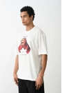 Unisex Baskılı Oversize T-Shirt - Beyaz