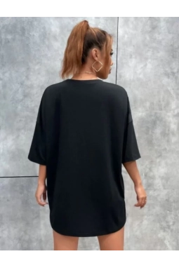 Unisex Baskılı Oversize T-Shirt - Siyah