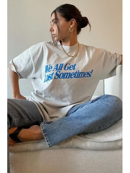 Unisex Baskılı Oversize T-Shirt - Beyaz