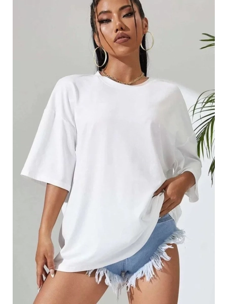 Unisex Baskılı Oversize T-Shirt - Beyaz