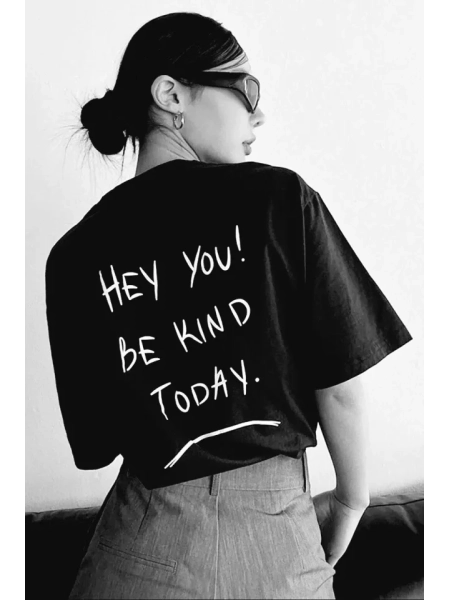 Unisex Baskılı Oversize T-Shirt - Siyah