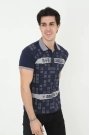 Erkek Yakalı Slim Fit Baskılı T-Shirt - Lacivert