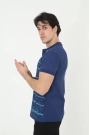 Erkek Yakalı Slim Fit Pike Çizgili T-Shirt - Mavi