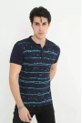 Erkek Yakalı Slim Fit Pike Çizgili T-Shirt - Lacivert