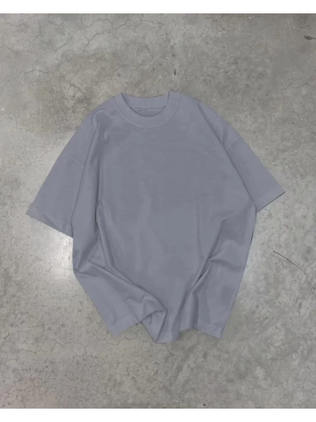 Unisex Basic Bisiklet Yaka Oversize T-Shirt - Füme