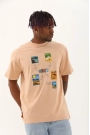 Unisex Oversize Baskılı Bisiklet Yaka T-Shirt - Bej