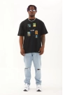 Unisex Oversize Baskılı Bisiklet Yaka T-Shirt - Siyah