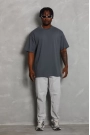 Unisex Oversize Düz Bisiklet Yaka T-Shirt - Füme