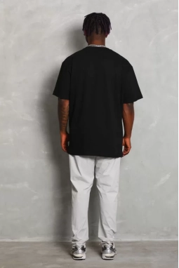 Unisex Oversize Düz Bisiklet Yaka T-Shirt - Siyah