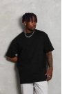 Unisex Oversize Düz Bisiklet Yaka T-Shirt - Siyah