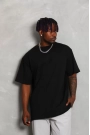 Unisex Oversize Düz Bisiklet Yaka T-Shirt - Siyah