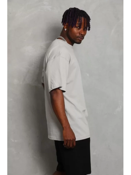 Unisex Oversize Düz Bisiklet Yaka T-Shirt - Gri