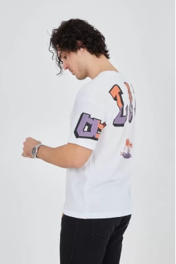 Erkek Ön Ve Arka Baskılı T-Shirt - Beyaz