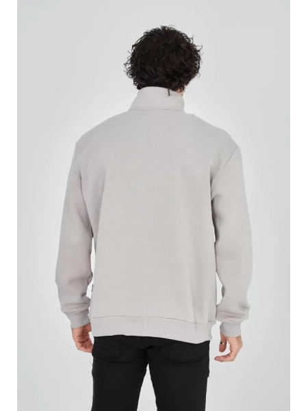 Erkek Yarım Fermuarlı Baskılı Sweat - Boyalı Gri