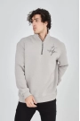 Erkek Yarım Fermuarlı Baskılı Sweat - Boyalı Gri