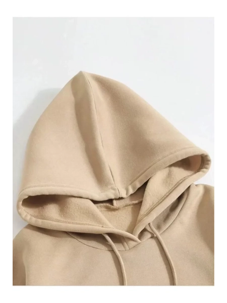 Erkek Düz Kapüşonlu Sweat - Bej