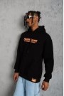 Erkek Armalı Baskılı Kapüşonlu Sweatshirt - Siyah