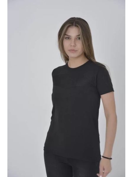 Gögüs Fileli Slim Fit T-shirt - Siyah