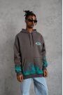 Erkek Üç İplik İçi Pamuklu Alev Baskılı Kapüşonlu Sweatshirt - Gri