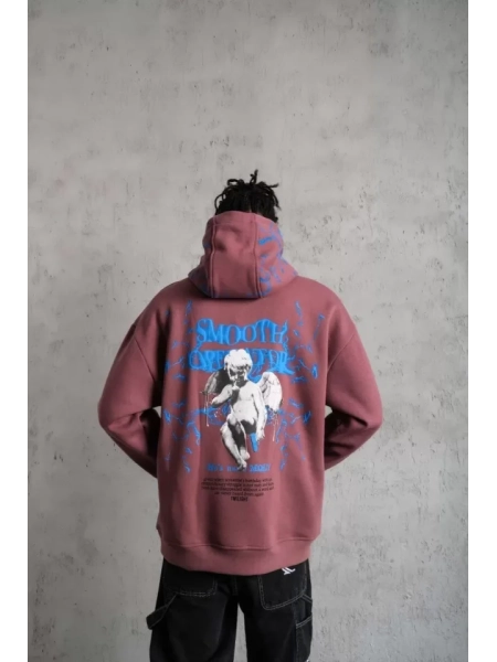 Erkek Yıldırım Baskılı Kapşonlu Sweat - Gül Kurusu