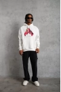 Erkek Eldiven Baskılı Kapüşonlu Sweat - Beyaz