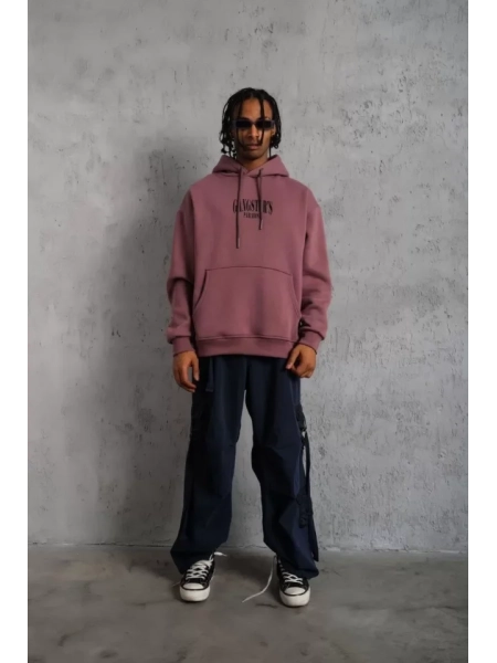 Erkek Paradise Baskılı Kapüşonlu Sweat - Gül Kurusu