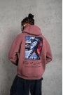 Erkek Astronot Baskılı Kapüşonlu Sweat - Gül Kurusu