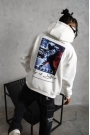 Erkek Astronot Baskılı Kapüşonlu Sweat - Beyaz