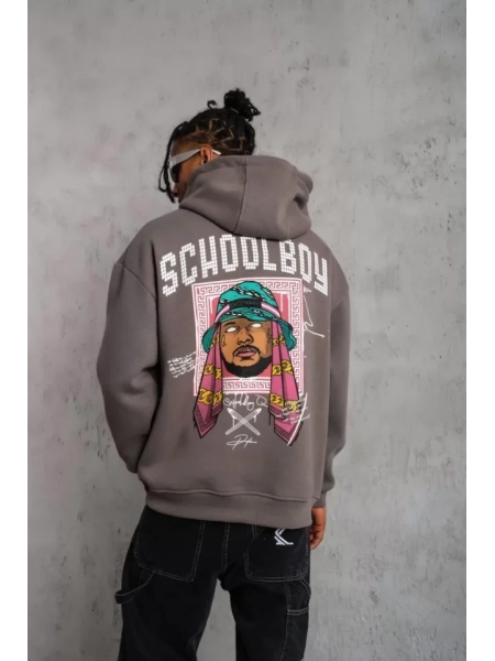 Erkek SCHOOL BOY Baskılı Kapüşonlu Sweat - Gri