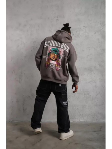 Erkek SCHOOL BOY Baskılı Kapüşonlu Sweat - Gri