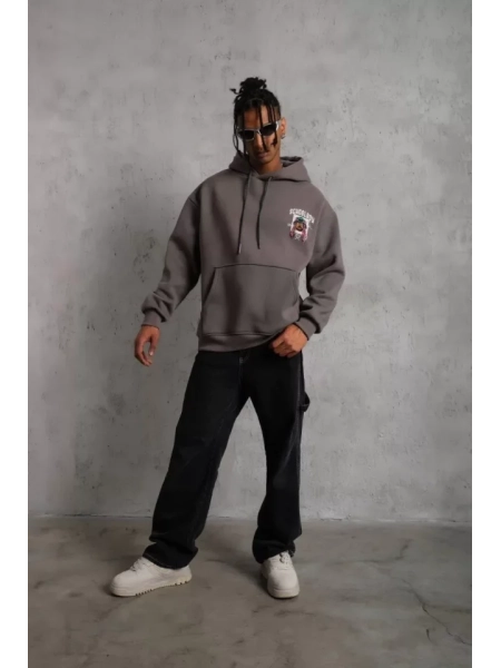 Erkek SCHOOL BOY Baskılı Kapüşonlu Sweat - Gri