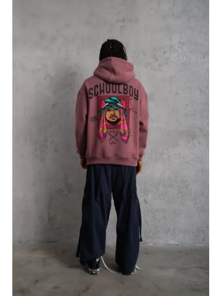 Erkek SCHOOL BOY Baskılı Kapüşonlu Sweat - Gül Kurusu