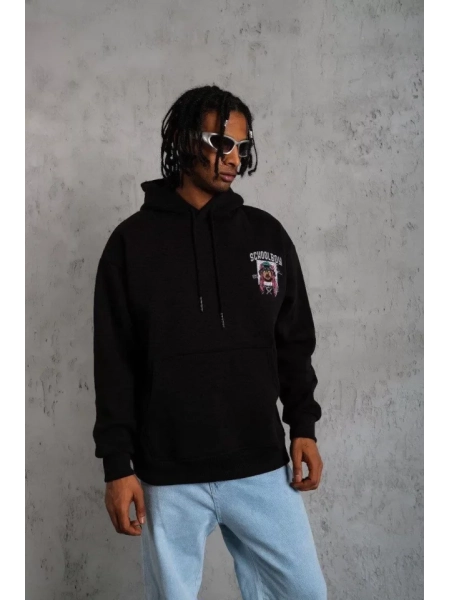 Erkek SCHOOL BOY Baskılı Kapüşonlu Sweat - Siyah