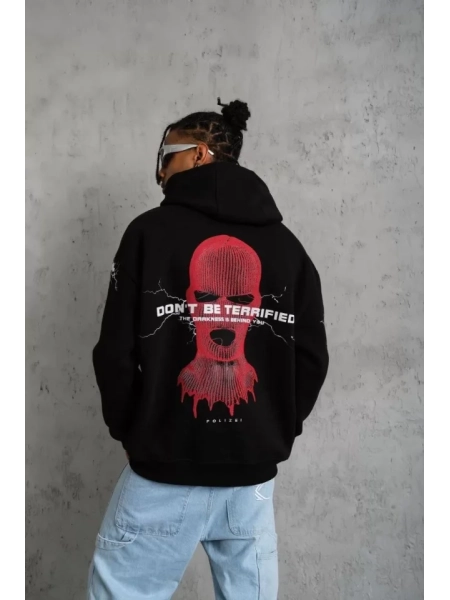 Erkek Maske Baskılı Kapüşonlu Sweat - Siyah