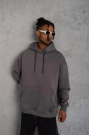 Erkek Düz Kapüşonlu Sweat - Gri