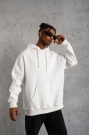 Erkek Düz Kapüşonlu Sweat - Beyaz