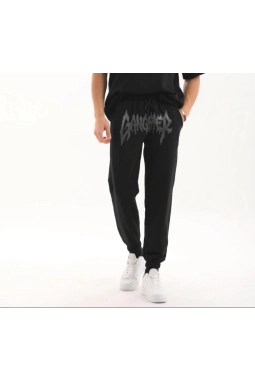 Unisex Taş Detaylı Eşofman Altı - Siyah