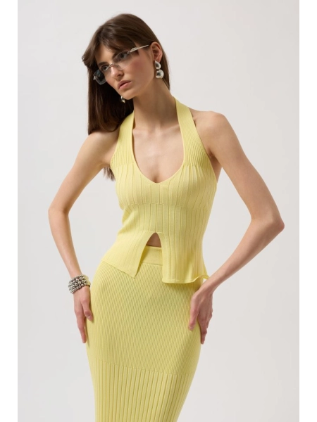 V Detay Dokulu Crop Bluz