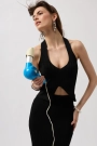 V Detay Dokulu Crop Bluz