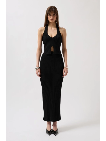 V Detay Dokulu Crop Bluz