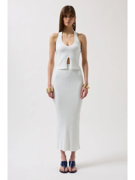 V Detay Dokulu Crop Bluz