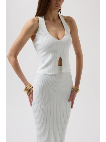 V Detay Dokulu Crop Bluz