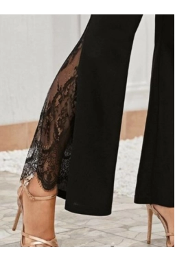 Kadın Dantel Eklemeli Ispanyol Paça Scuba Tayt Pantalon
