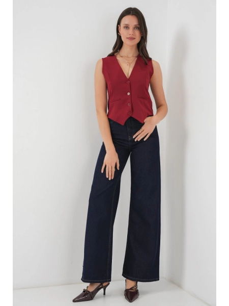 6796 Kısa Dokuma Yelek - Bordo