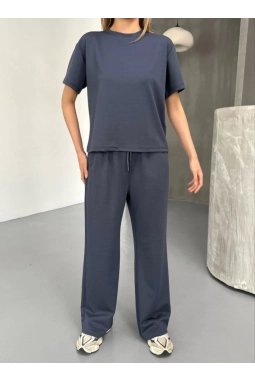 Osy Modal Yumuşak Dokulu Kumaş Kısa Kollu Bluz Rahat Pantalon Ikili Takım- Füme