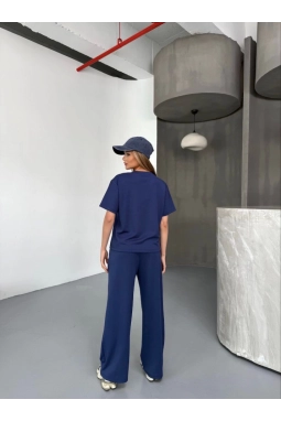 Osy Modal Yumuşak Dokulu Kumaş Kısa Kollu Bluz Rahat Pantalon Ikili Takım- Lacivert