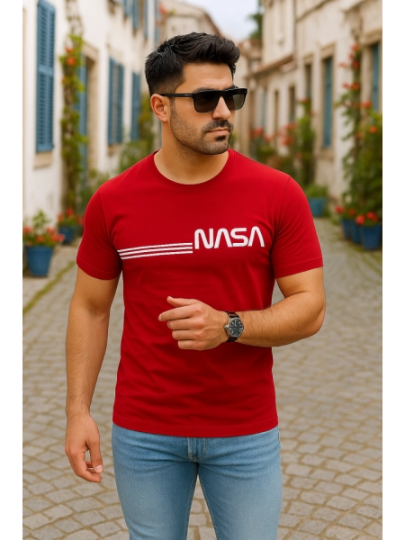 Erkek Kısa Kollu Nasa Baskı Basic Erkek T-shirt