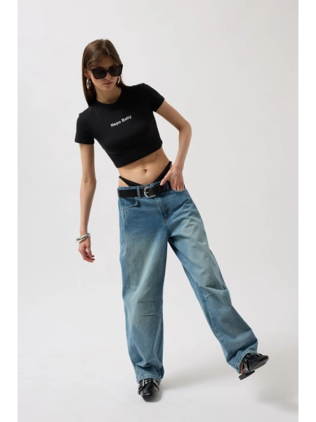 Dikiş Detay Wide Leg Jean