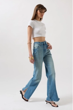 Paça Yırtmaçlı Yüksek Bel Jean